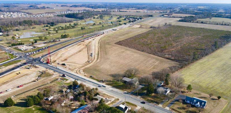 Ocean One Holdings LLC has filed a rezoning application for a 65-acre parcel (above at right) at the intersection of Route 16 and Route 1. The developer is seeking a change to C-3, heavy commercial zoning. It’s also the location of a grade-separated interchange currently under construction. NICK ROTH PHOTO